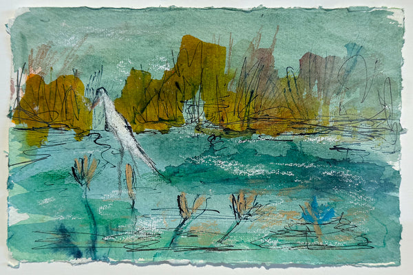 Christine Gibbs - Egret & Rocky Outcrop