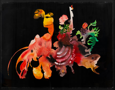 Josh Robbins - Lobster, glass of wine, butterfly, boar's leg, flower, candle, grapes, pomegranate, leaves, pumpkin, squash, berries, fish, oysters and peeled lemon- First Shape