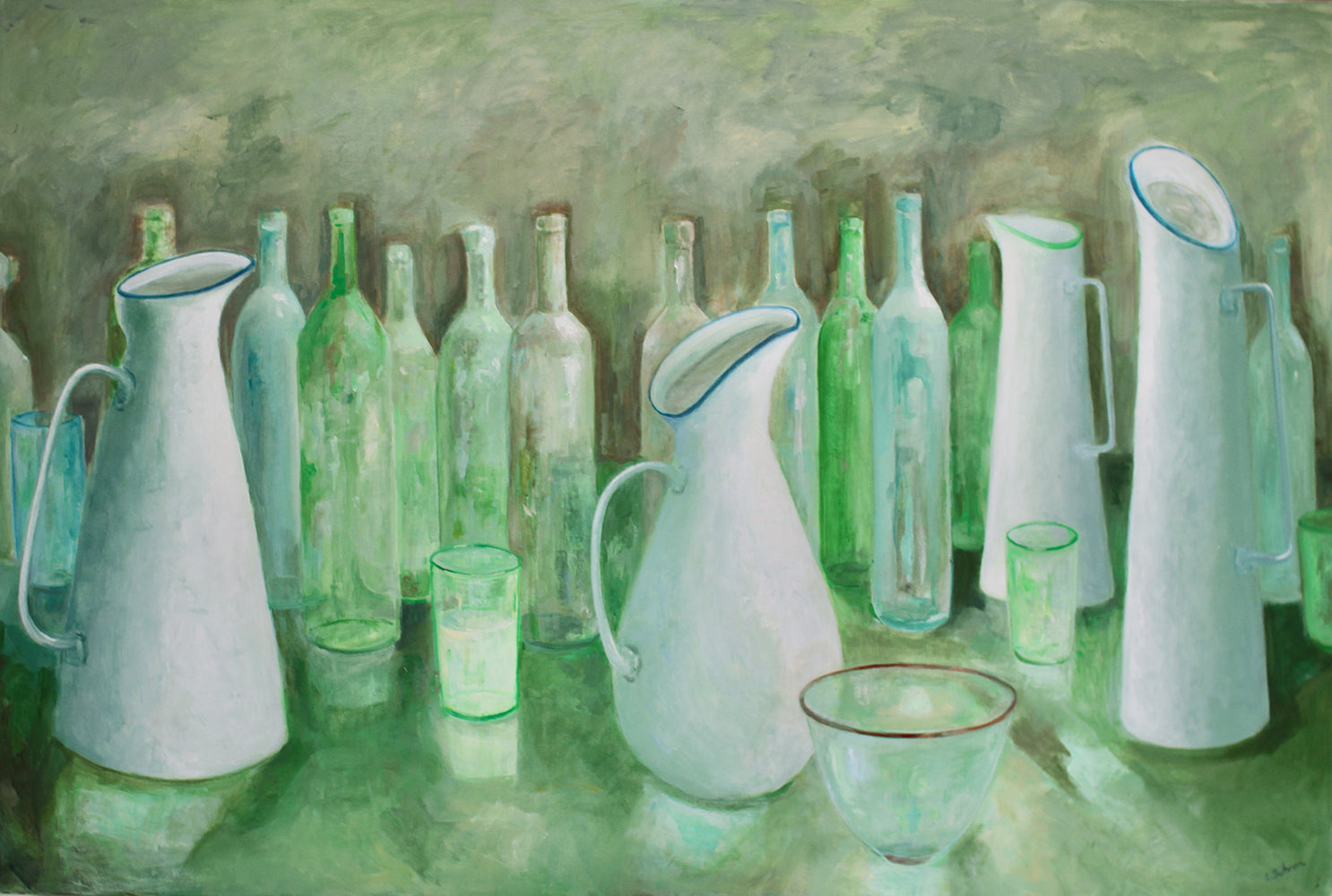 Lesley Dickman - Still Life with Bottles Jugs and other Objects