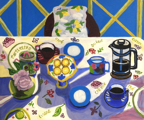Sharman Feinberg - Arvo Tea #3: Lemon curd tartlets on a French tablecloth
